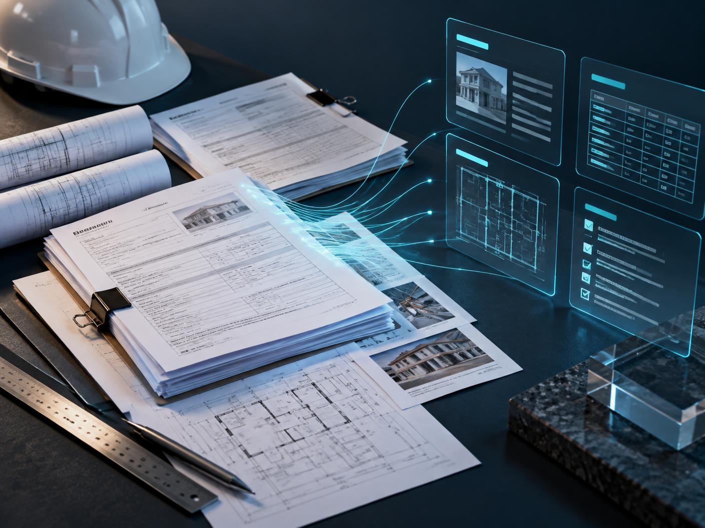 Construction documents connected to structured data interfaces